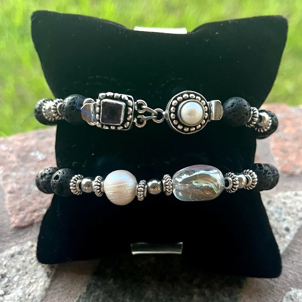 Genuine Gemstones bracelets set amethyst , pearl &  aura crystal + lava rock - Picture 8 of 16